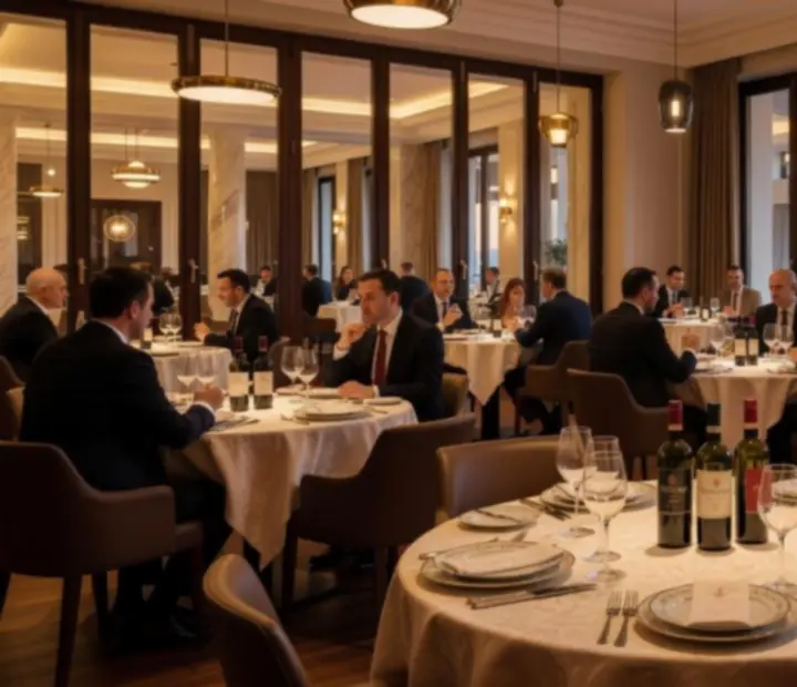 Executive üzleti vacsorára megterített elegáns különterem