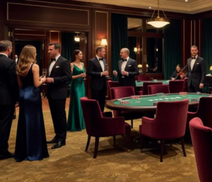 Luxus éttermi belső tér, gyertyafényes asztalokkal és pokerre hangolt, elegáns szalonnal.